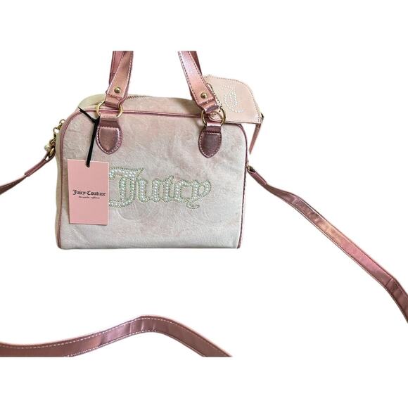 JUICY COUTURE PINK DIAMOND VELOUR STRING OF PEARLS RHINESTONE SATCHEL PURSE NWT - Picture 11 of 12